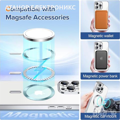 Кейс  iPhone 13 PRO MAX- Luxury Crystal MagSafe - Сребрист, снимка 4 - Калъфи, кейсове - 46087453