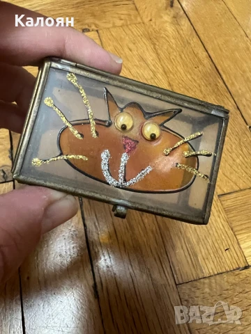 Стъклена кутийка с месингов обков с нарисувана котка, снимка 2 - Декорация за дома - 50584807