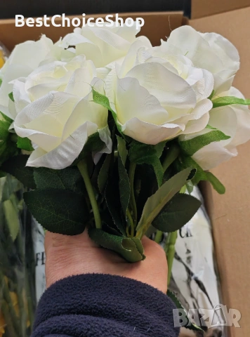 10 бр. изкуствени копринени рози букети за сватби, партита, домашна декорация - есенен лилав, снимка 8 - Стайни растения - 53171597