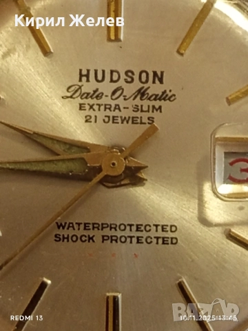 Стар механичен часовник мъжки HUDSON позлатен работи иска почистване 51439, снимка 3 - Антикварни и старинни предмети - 52362494