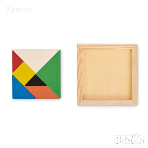 игра пъзел дървен цветен Танграм от 7 части, естествено дърво, снимка 4 - Игри и пъзели - 45886836