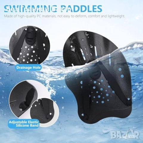 Нови Плувни гребла за ръце за възрастни – регулируеми, черни за тренировка, снимка 6 - Водни спортове - 53694508