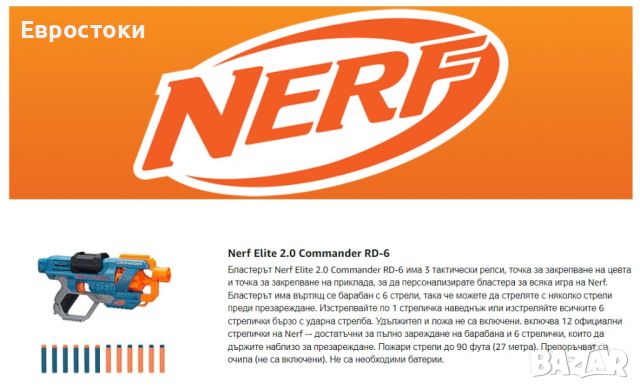 Hasbro Бластер NERF ELITE 2.0 COMMANDER RD-6 с 12 стрели, снимка 8 - Играчки за стая - 45912981