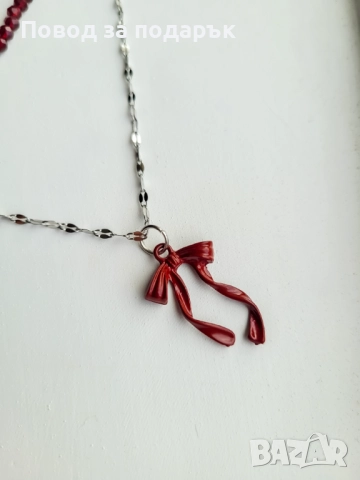 Сет от две колиета с панделка в бордо, снимка 5 - Колиета, медальони, синджири - 52536741