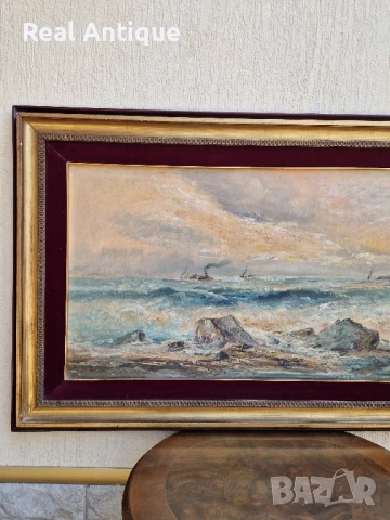 Маринизъм авторска масло платно картина голяма , снимка 5 - Антикварни и старинни предмети - 51179438