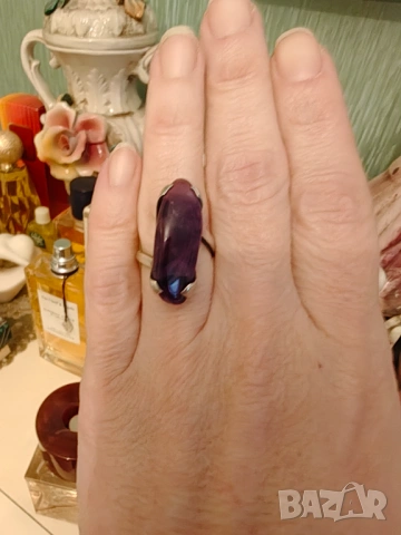 Авторски сребърен пръстен с натурален аметист , снимка 2 - Пръстени - 54030589