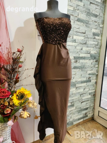 Елегантна дамска рокля с паети и сатен, снимка 2 - Рокли - 52900303