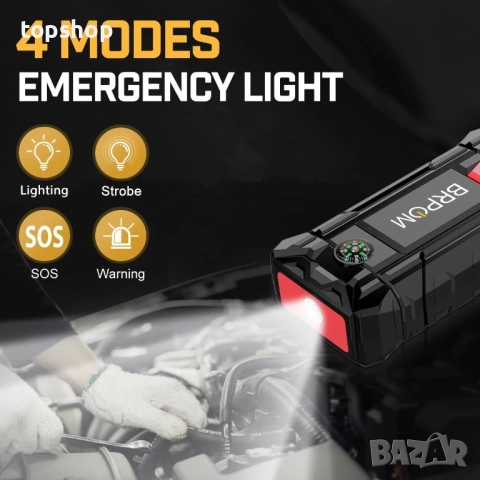 Нов перфектен BRPOM BM3000 Автомобилен стартер, 5000A пик 26800mAh (до 10 л бензинов или 8.0 л дизел, снимка 4 - Аксесоари и консумативи - 51597963