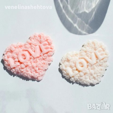 Сърце с рози надпис "LOVE" Силиконов молд за изработка на фондан за торта мъфини свещи гипс , снимка 5 - Форми - 45761882