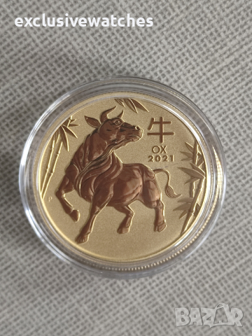 1 тройунция 24 карата (1 toz) Златна Монета Австралийски Лунар Вол 2021, снимка 3 - Нумизматика и бонистика - 45056207