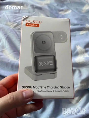 Зарядна станция GUSGU MagTime 4-в-1, сгъваема за Apple (бяла), снимка 8 - Безжични зарядни - 51156751