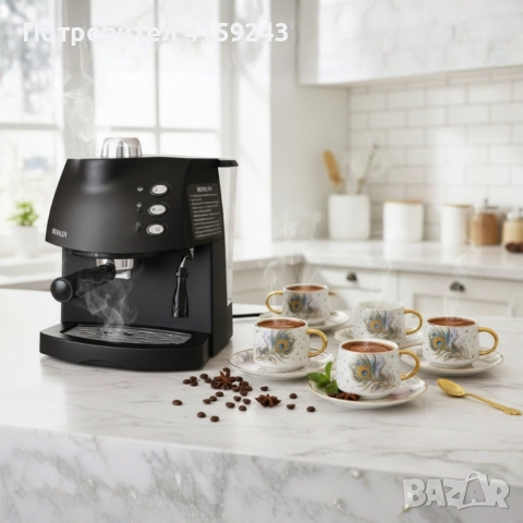 Еспресо машина MUHLER + Луксозен порцеланов сервиз - Екстравагантен комплект 2 в 1