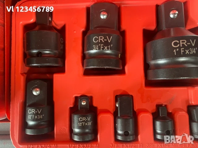 Преходници, адаптори , 1'', 1/ 2 '', 3/ 8 '', 1/ 4 '', усилени ударни комплект, 8 бр, черен , снимка 2 - Гедорета - 53883991