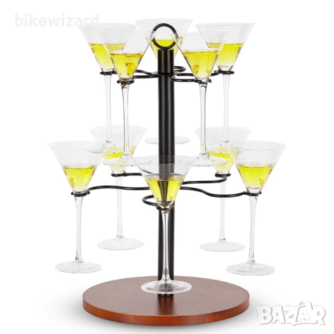JUJOYBD Кула за напитки за 10 чаши, 2-етажна поставка за сервиране на чаши