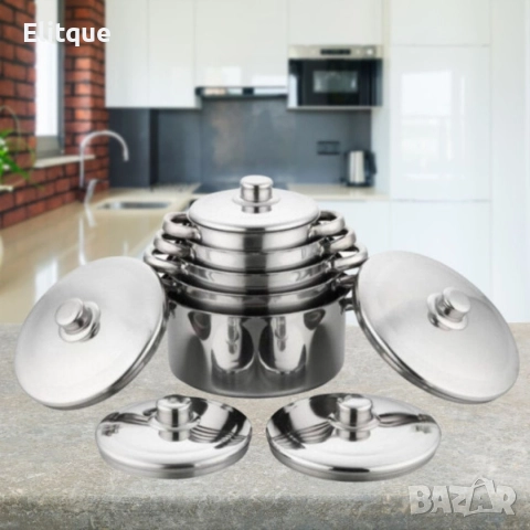 Комплект от 10 части тенджери с тройно дъно и капаци от неръждаема стомана, снимка 2 - Съдове за готвене - 52853484