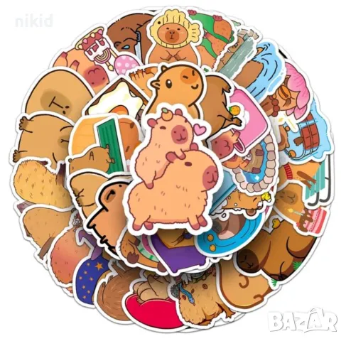 50 бр Капибара Capybara самозалепващи лепенки стикери за украса декор картонена торта и др, снимка 7 - Други - 49980577