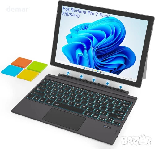Клавиатура за Microsoft Surface Pro 7/7+/6/5/4/3, 7 цвята подсветка, снимка 1
