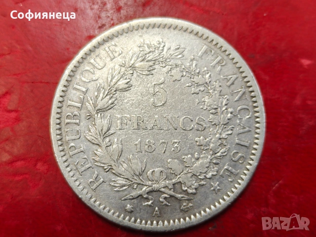 Франция 5 франка 1873 сребърна монета, снимка 2 - Нумизматика и бонистика - 53716391