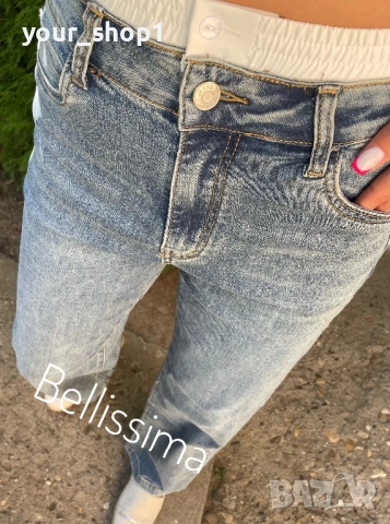 Дамски дънки с ефектен бял ластик при талията широк крачол Чарлстон, снимка 5 - Дънки - 51499405