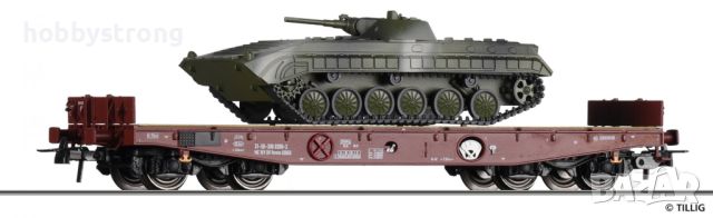 Платформен вагон Rmms 3960 с BMP-1 DR HO 1:87 Tillig 502182, снимка 1 - Колекции - 46118069