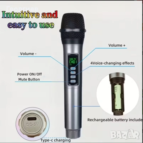 Безжичен микрофон с USB зареждане