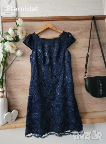 Нова официална тъмно синя рокля пайети и рязана дантела , снимка 6 - Рокли - 52062204