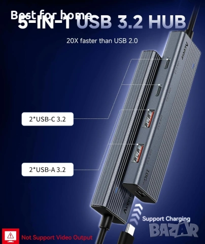 Aceele USB 3.2 Gen 2 Адаптер 10Gbps – 4-портов ултра бърз хъб с USB-C и USB-A, снимка 8 - USB кабели - 53165270