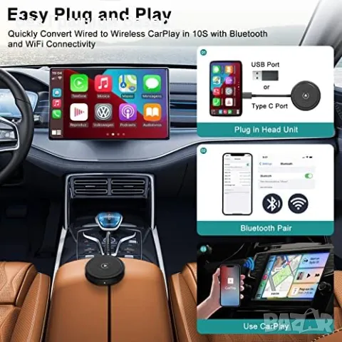 Нов Bluetooth CarPlay адаптер за автомобили с фабричен CarPlay след 2017, снимка 4 - Друга електроника - 48016159