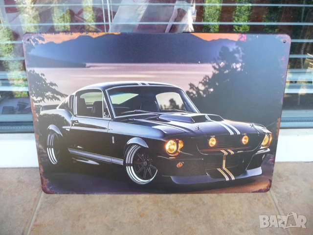 Метална табела кола Ford Mustang Shelby Форд Мустанг класика запалени фарове