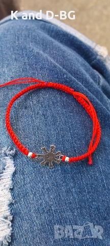 плетени гривни против уроки от червен конец и сребро 925, снимка 6 - Гривни - 52896002