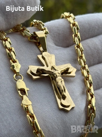 Ланец с Кръст Италиански с печат 750, снимка 2 - Колиета, медальони, синджири - 54183869