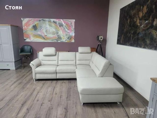  Кремав кожен ъглов диван с електрически релакс механизъм ZE-EM16033, снимка 2 - Дивани и мека мебел - 45560247