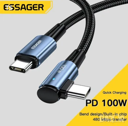 Кабел Type-C към Type-C 100W 90°, снимка 4 - USB кабели - 46866773