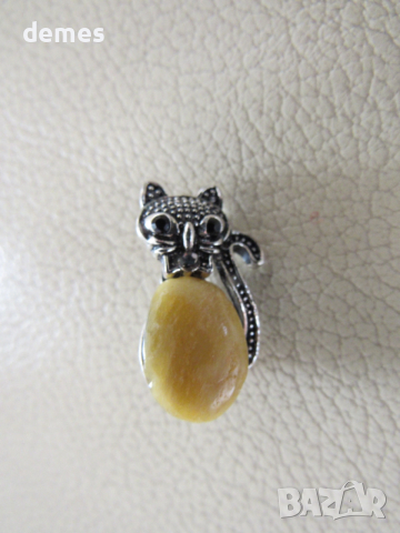Брошка-коте от първокласен балтийски кехлибар, снимка 3 - Други - 52596323
