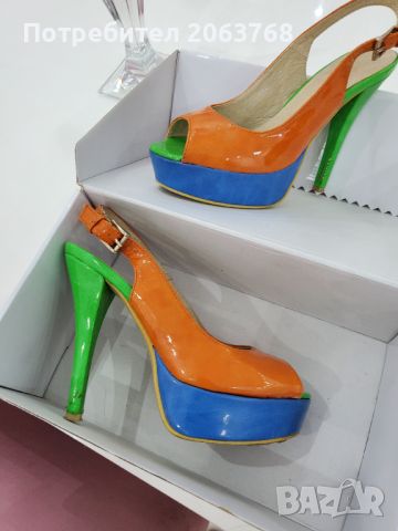 Оранжеви лачени обувки, снимка 1 - Дамски обувки на ток - 46206744