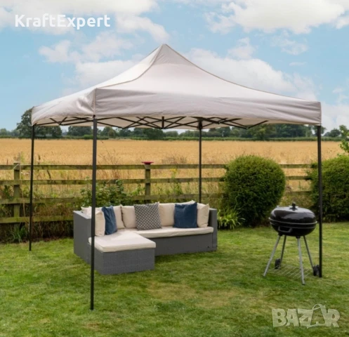 Сгъваема Шатра ЛУКС Бежов 3×3м – подсилена конструкция, UV и водоустойчив плат, снимка 3 - Градински мебели, декорация  - 50484527