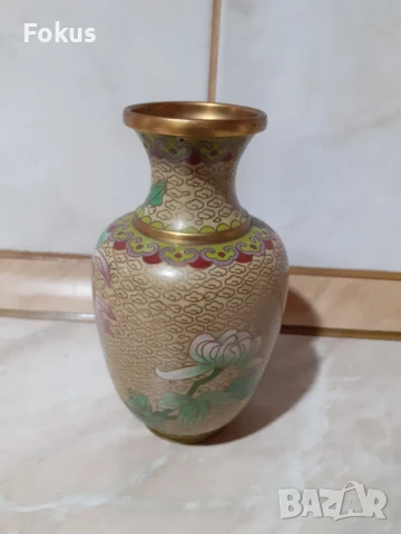 Cloisonne Клоазоне стара ваза бронз клетъчен емайл, снимка 3 - Антикварни и старинни предмети - 50999346