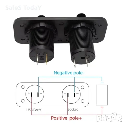 Волтметър с 2 USB порта, 12V, LED, панел за вграждане, снимка 4 - Аксесоари и консумативи - 39289781