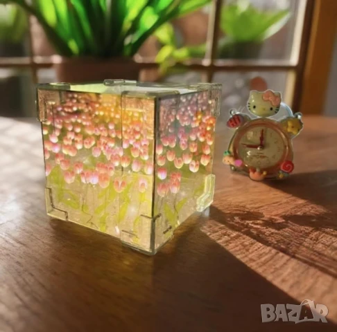 Нощна лампа куб  „Лале“ романтична декорация за бюро, хол, спалня, снимка 7 - Настолни лампи - 51367741