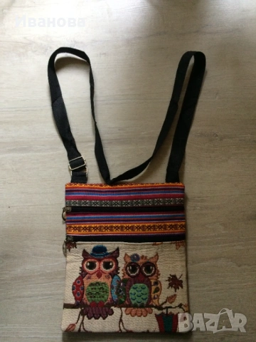 Сладурска малка платняна чанта със совички., снимка 2 - Чанти - 53605587