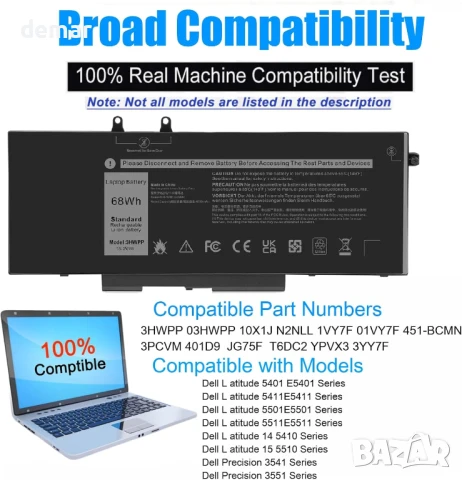 HJTPOWER 3HWPP Батерия за лаптоп Dell Latitude 14 15 Precision 3541, снимка 6 - Батерии за лаптопи - 50987590