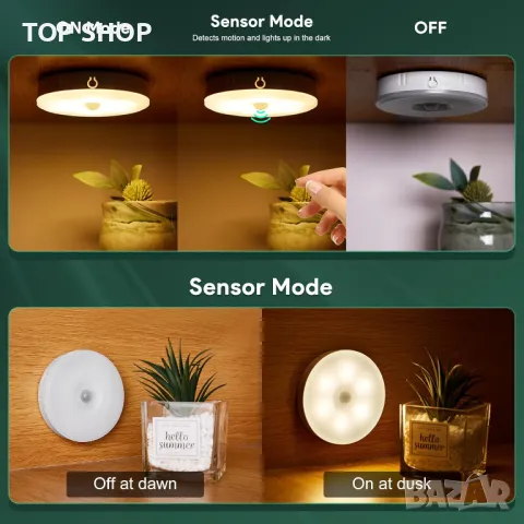 LED нощна лампа с топло/студено бяло, сензор за движение, вътрешни USB акумулаторни лампи - 2 броя, снимка 5 - Лед осветление - 49333041