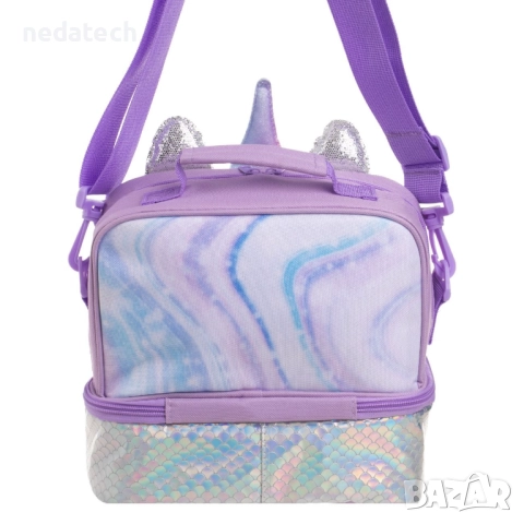 Термо чанта за обяд с 2 отделения, Еднорог, Лилав, 23x13x21 см., снимка 4 - Хладилни чанти - 51509441