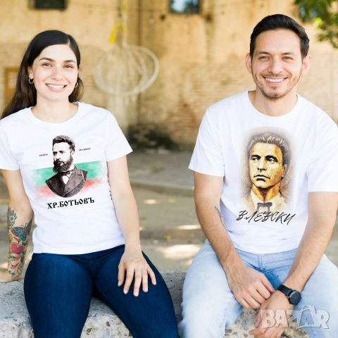 Васил Левски и Христо Ботев, Национални герои, мъжка, дамска, детска тениска, черно, бяло, снимка 3 - Тениски - 54113496