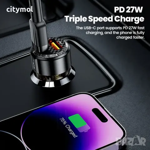 Зарядно за кола 60W, USB-C PD / USB-A QC 3.0, снимка 6 - Зарядни за кола - 50401604
