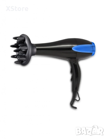 Сешоар с дифузер Rosberg, 2200W, 3 степени на температура, 2 скорости, Черен/син, снимка 2 - Сешоари - 52508098