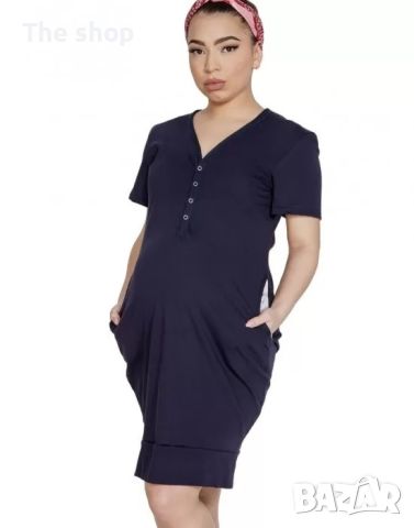 Нощница за бременни и кърмачки в тъмносин цвят MAMA DRESS Mitex (008), снимка 1 - Дрехи за бременни - 45780275