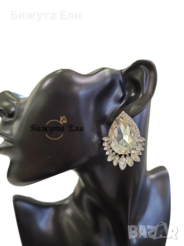 Официални обеци с бели кристали , снимка 3 - Обеци - 53821565