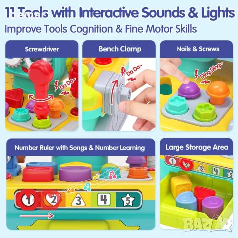 Sunnypal интерактивна образователна играчка за малки деца 1+ г., работна маса с инструменти, снимка 5 - Образователни игри - 45342581