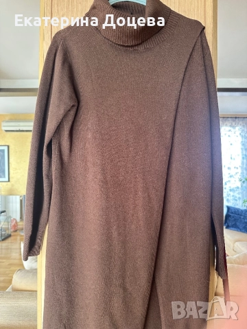 Кафява плетена туника/рокля с прехлупване, снимка 2 - Туники - 52070697